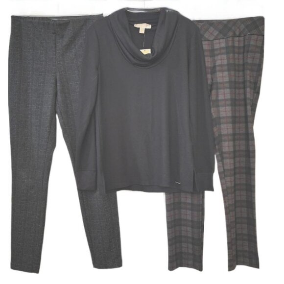 Nwt Michael Kors Black Cowl Neck Long Sleeve Top & Two Pair Of Pants. - Picture 1 of 16